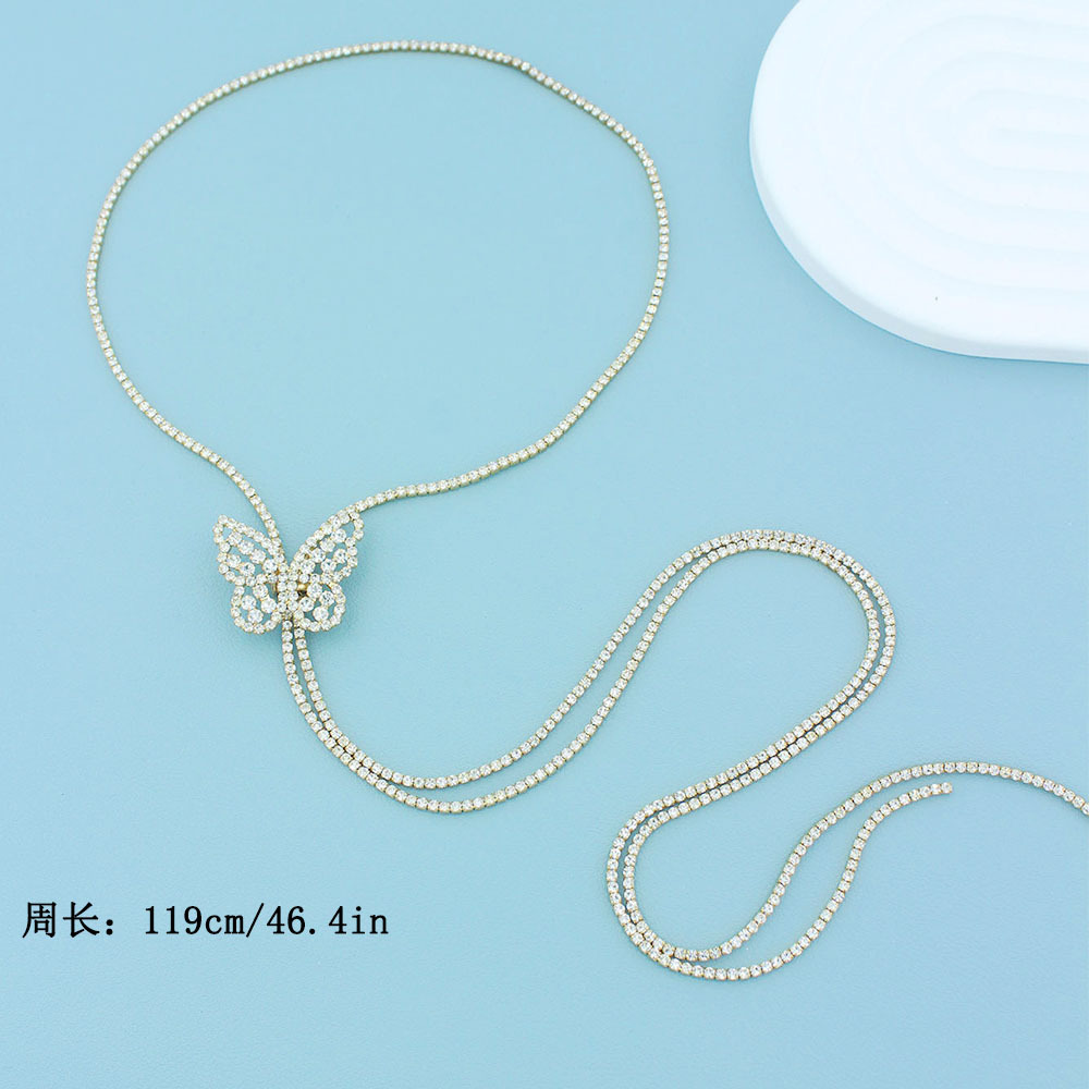Autumn and winter sweater chain, European and American cross-border bow, long rhinestone sweater chain, women's light luxury and elegant clothing accessory necklace Item Picture