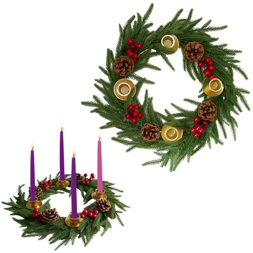 跨境圣诞花环诺福克松降临节圣诞烛台花环蜡烛台烛杯节日教堂装饰