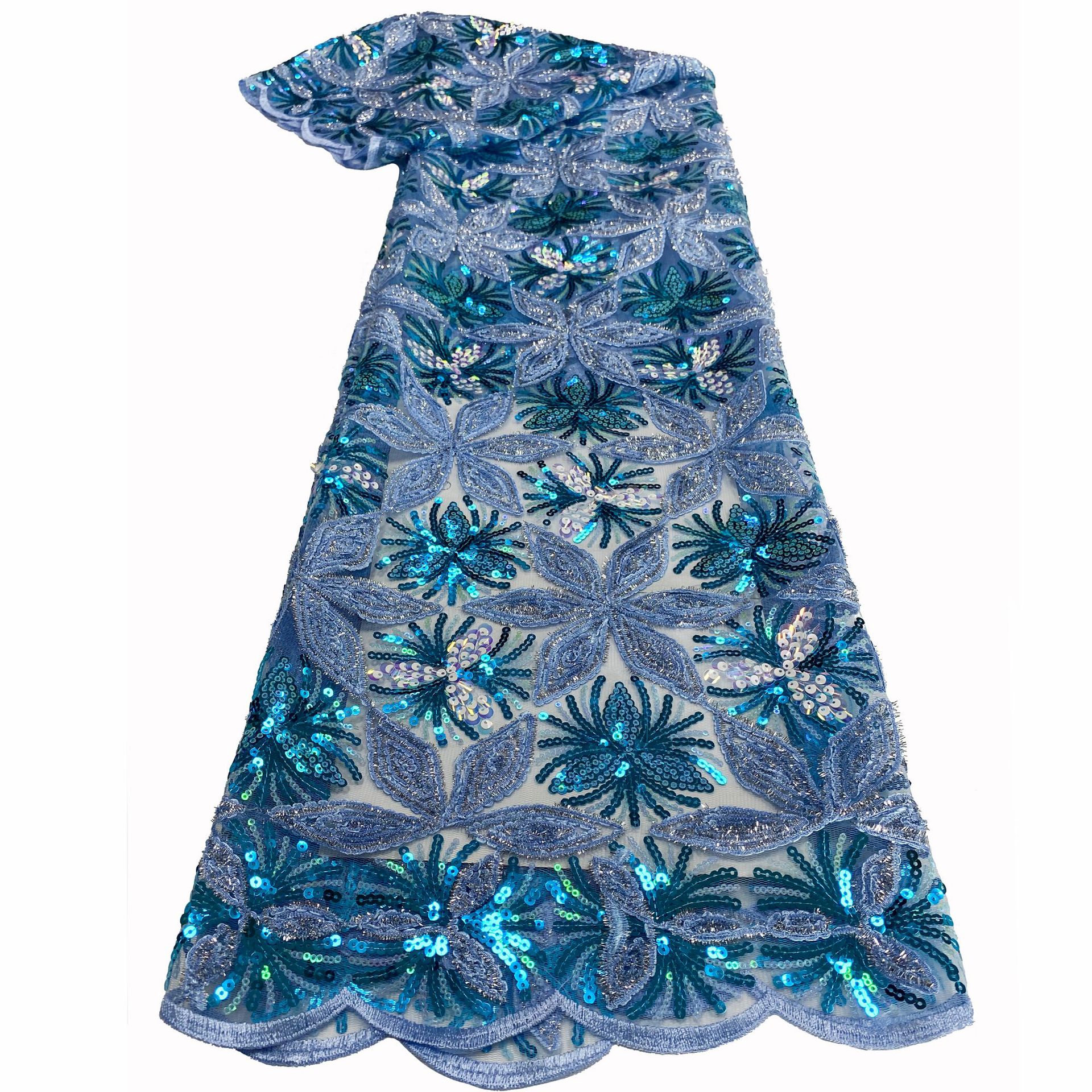 New African and Middle Eastern sequined lace fabric with multi-color embroidered mesh fabric beadslace in stock Specification image