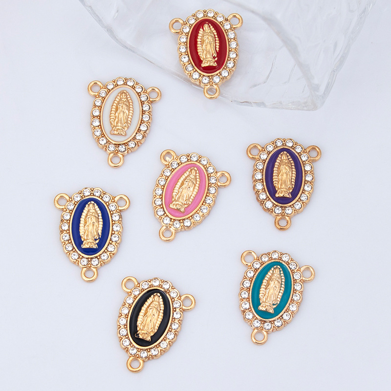 New creative alloy three-pendant diy accessories, religious Virgin Mary oil drip diamond necklace bracelet pendant pendant, Virgin Mary Buddha Statue, Guan Gong statue, Wong Tai Sin statue, Jade Guanyin Buddha utensils and accessories details Picture