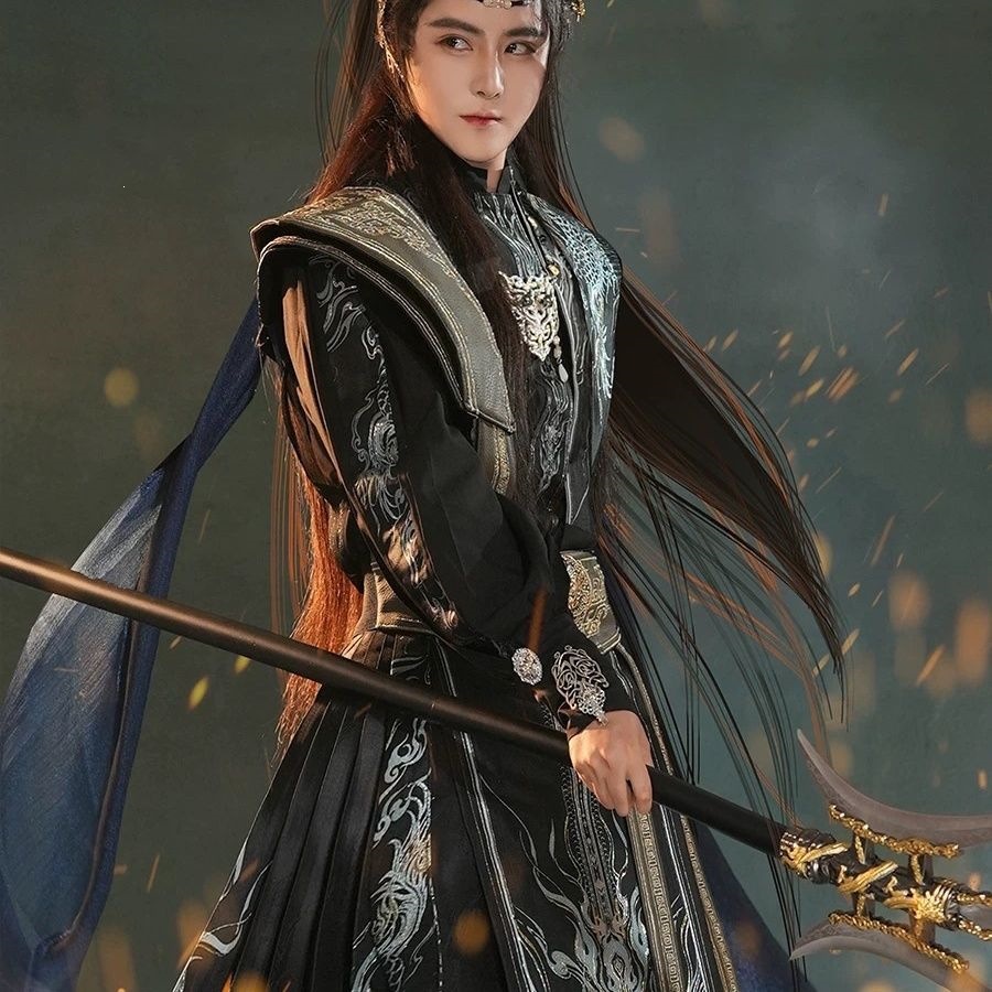 The new national trend Hanfu men's Lanling Wang blue, gold and black cool horse face dress and costume, the new national style grand ceremony Immortal martial arts set Specification image