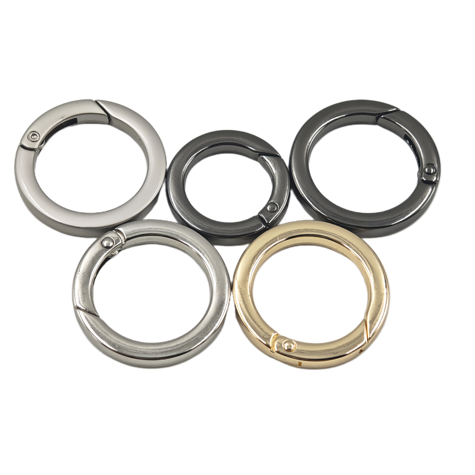 1-inch hanging plated flat wire spring coil diy luggage and bag accessories Open ring key round buckle press alloy spring buckle Item Picture