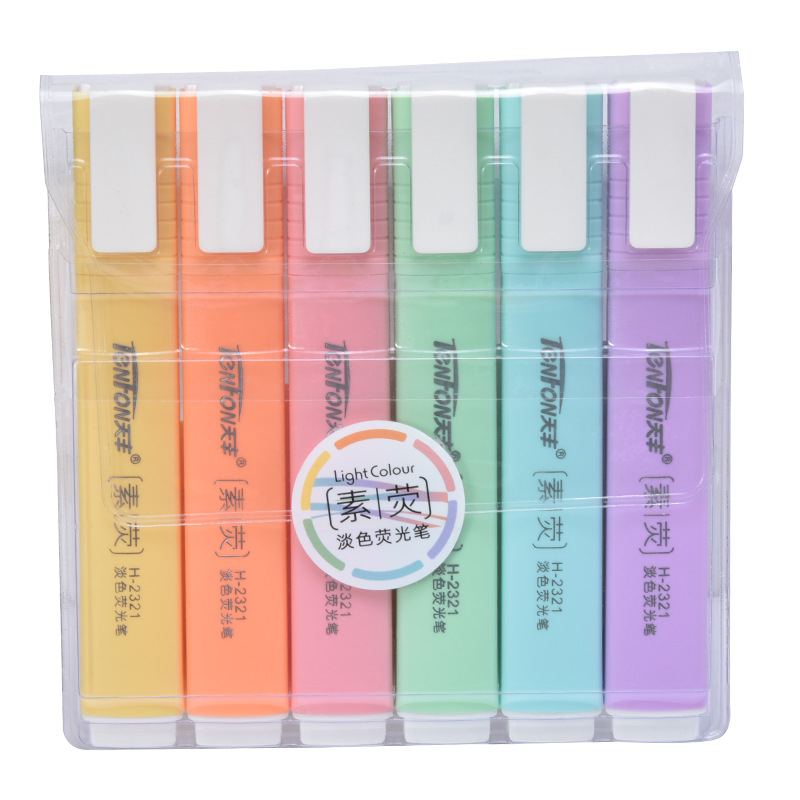 Tianfeng Flat Light Color Highlighter 2321 Plain Color Highlighter wholesale 6 pieces per bag, factory direct supply Item Picture