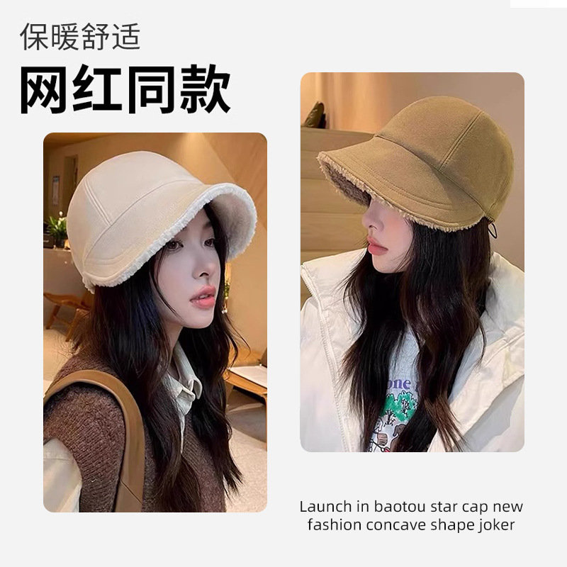 赵露思同款帽子女秋冬渔夫帽大头围大脸适合加厚保暖羊羔毛鸭舌帽产品图