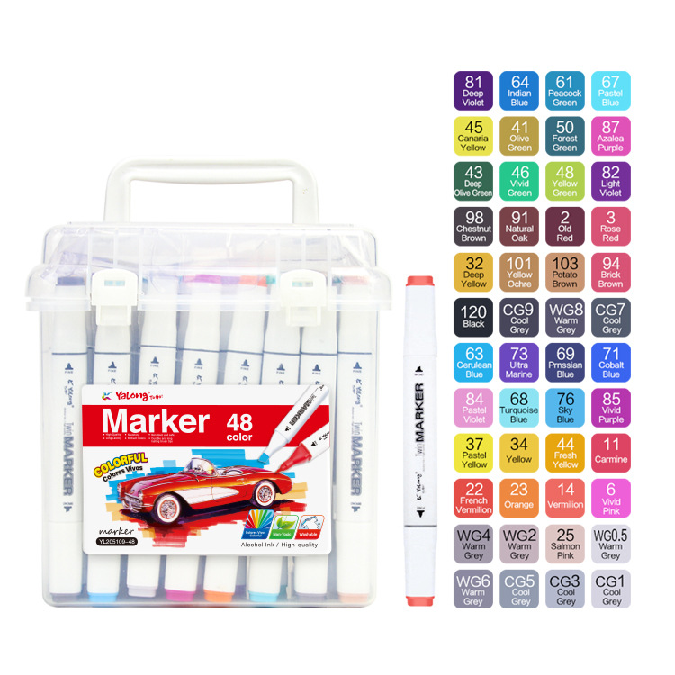 Yalong Cross-border 2023 New Student Art Supplies 48 Color Art Marks, Color double-pointed marks for children