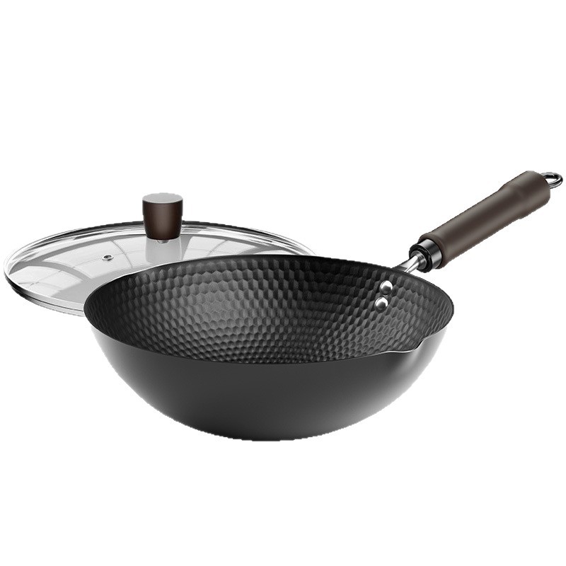 2025炒锅新款已开锅铁锅炒菜锅家用不粘锅无涂层电磁炉燃气灶适用白底实物图