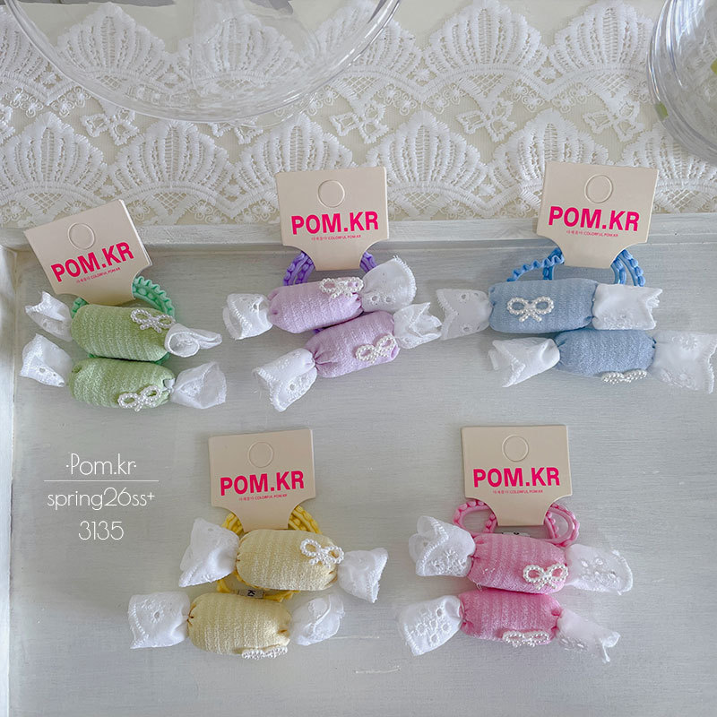 春季新款甜美糖果发圈儿童蕾丝珍珠蝴蝶结高弹力马尾头绳宝宝发饰