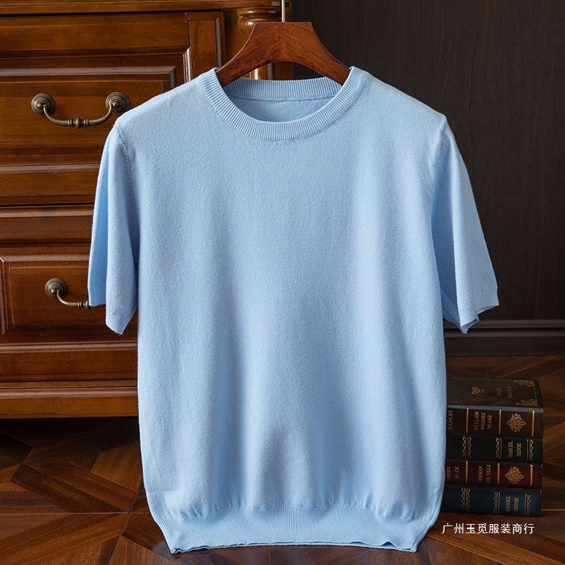 New men's round-neck knitted sweater for Spring and Autumn 2025, short-sleeved loose solid color base layer, half-sleeved T-shirt and sweater Specification image