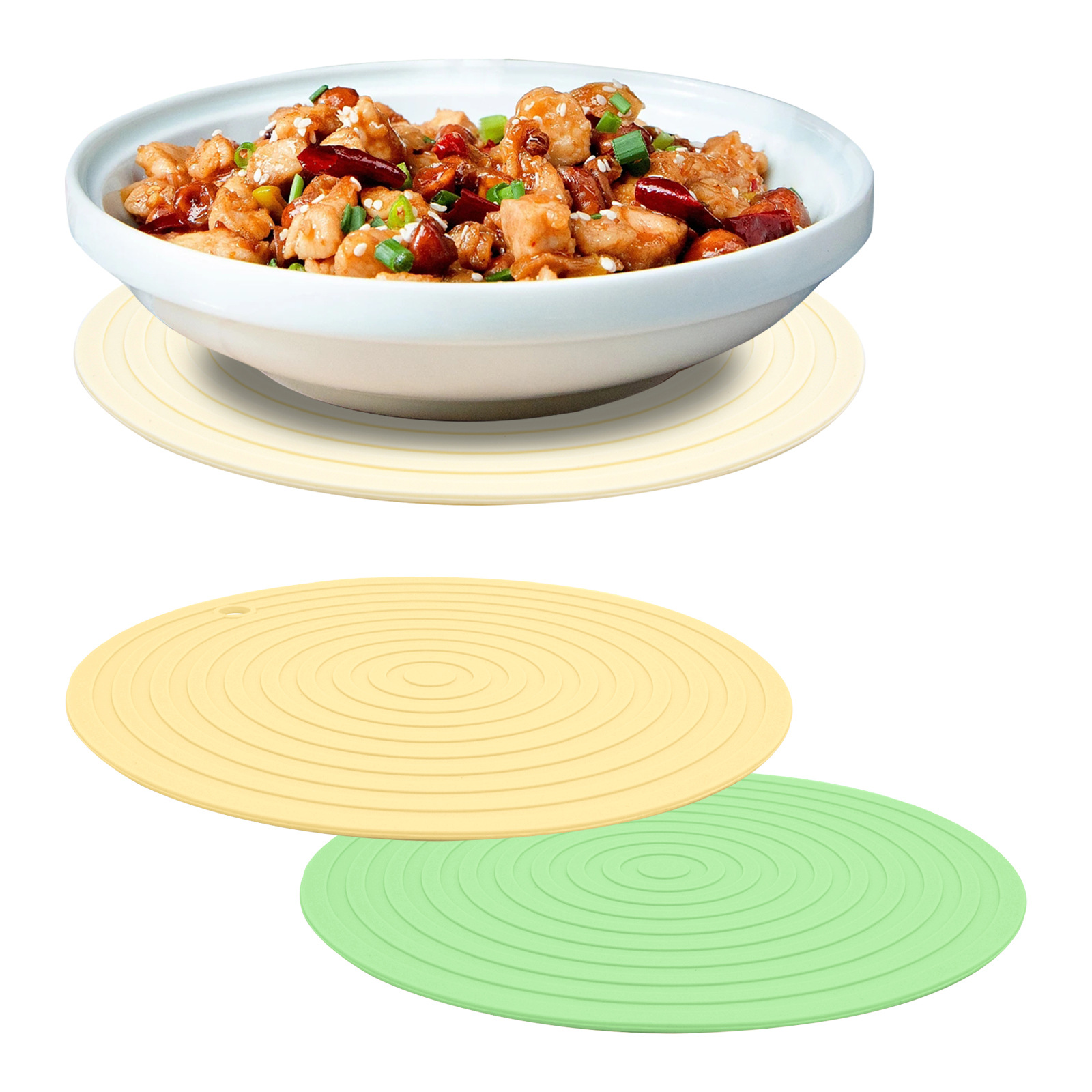 Silicone round threaded pad, food-grade silicone heat insulation pad, large 24CM heat-resistant table pad, placemat pad, clay pot pad Application Scenario