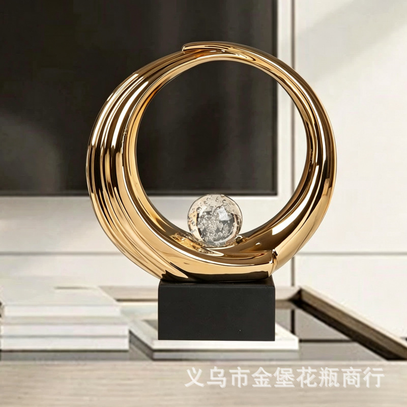 Anillo de galvanoplastia de lujo de luz piezas de cerámica con burbujas bola de cristal puerta de la sala de estar gabinete de tv artesanía moderna en el hogar