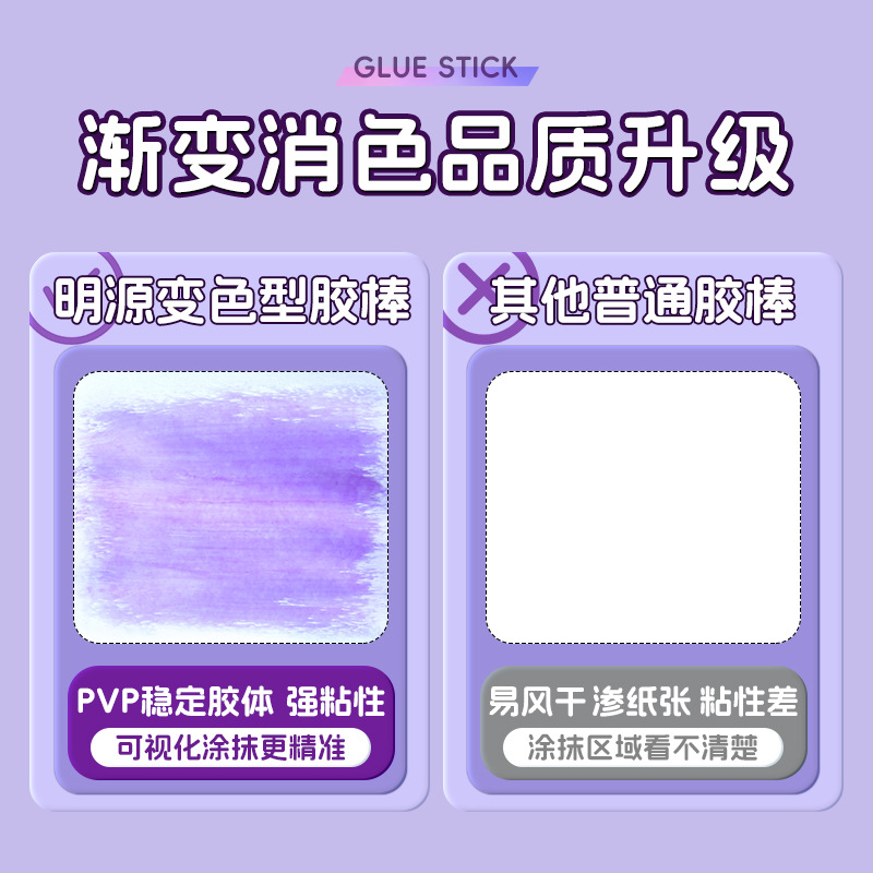 Purple solid glue color-changing PVP glue stick cos eyebrow masking student handcrafted glue, formaldehyde-free, high viscosity stationery wholesale Specification image