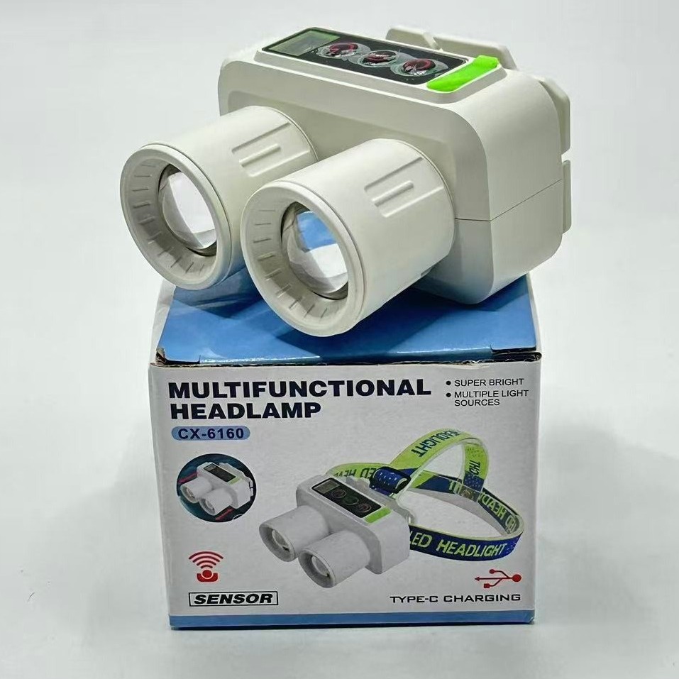 New cross-border outdoor strong headlamp with red and white LED telescopic zoom digital display sensor fishing headlamp Specification image
