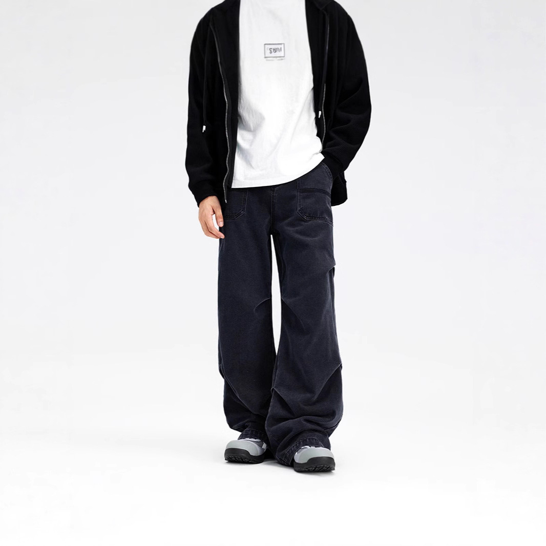 Casual straight-leg slightly flared jeans for men, loose wide-leg pants for men, classic men's casual pants for teenagers Casual straight-leg slightly flared jeans for men, loose wide-leg pants for men, classic men's casual pants for teenagers