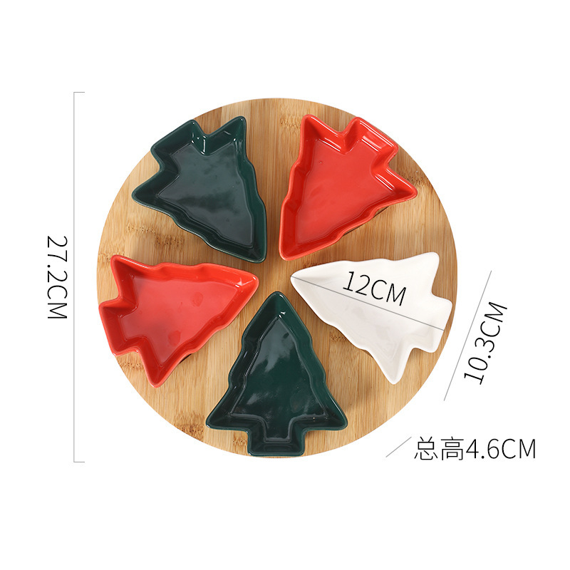 Nordic Christmas tree-shaped ceramic dried fruit plate, snack plate, creative Christmas-style tableware, rotatable display plate with tray Specification image