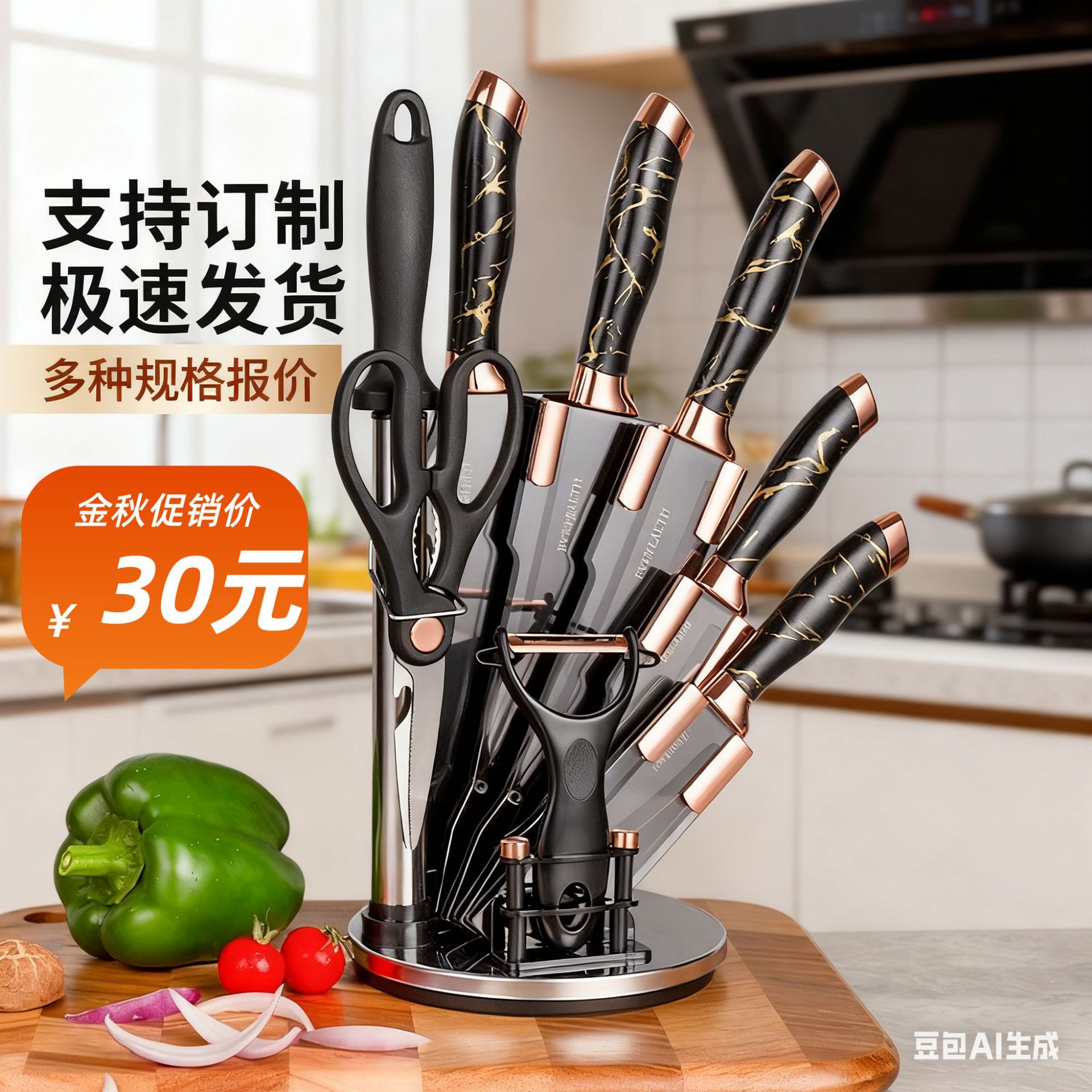 厨房刀具套装 不锈钢刀具厨师水果刀家用菜刀套装带刀架刀具大全