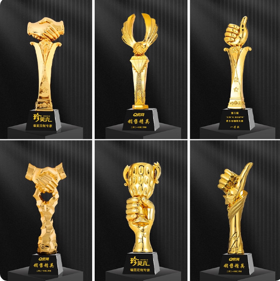 Wholesale of new gold, silver and copper thumb five-pointed star employee award crystal trophies from the Creative Resin Trophy Team Application Scenario