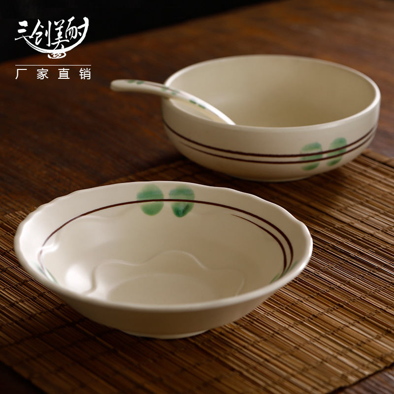 Vajilla de imitación de porcelana vajilla de olla caliente rectangular vajilla especial para tienda platillo comercial para barbacoa plato de carne a la parrilla plato de guarnición creativa plato de metamina vajilla creativa de metamina disco de plástico con borde verde para hotel occidental plato de filete plato de pasta premium sense 1402 details Picture