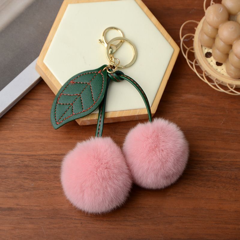 Wholesale imitation rex rabbit fur, small cherry car keychains, pendants, plush balls, dolls, schoolbags, bag hanging decorations, and pendants Application Scenario