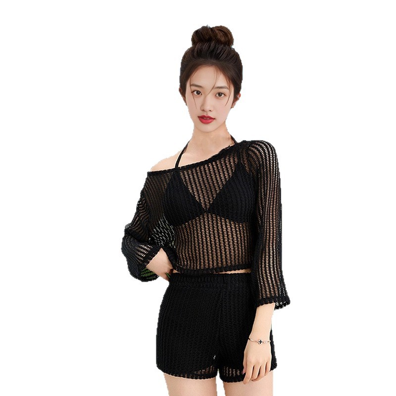 Beach female model white cut-out knitted swimsuit set Bikini girls sportswear cross-border bestseller 125,078 Item Picture