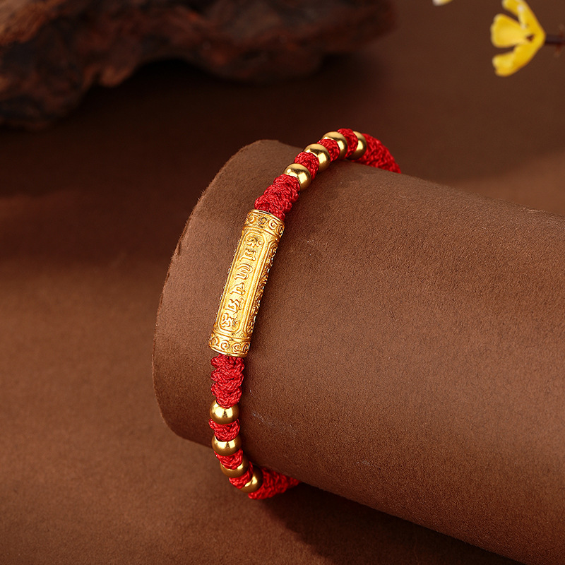 Sand gold red rope bracelet, coiled Bai Fu curved tube bracelet, copper gold-plated pendant, genuine in stock, live-streaming supply bracelet Specification drawing