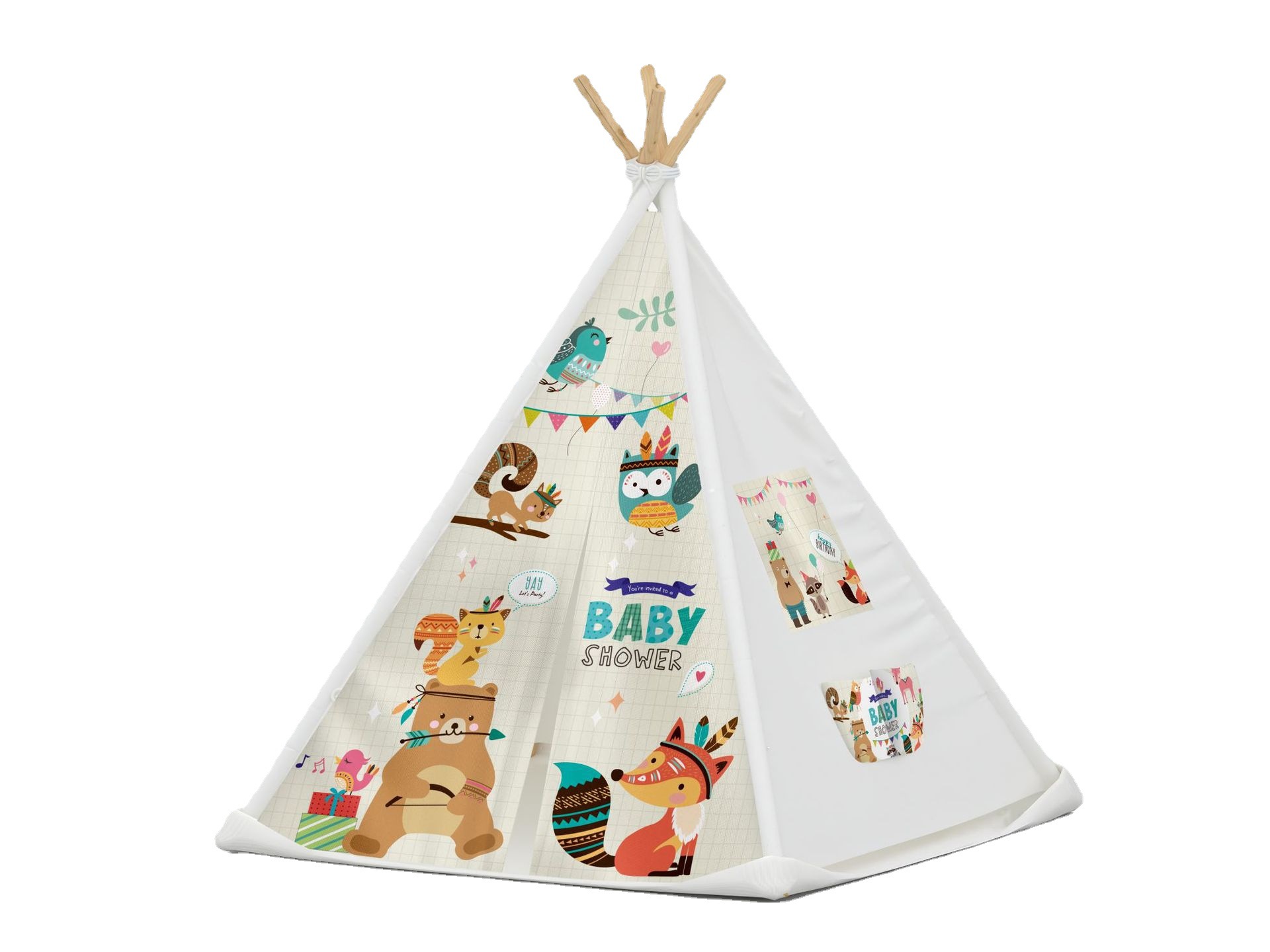 跨境批发印第安儿童帐篷室内外游戏屋过家家可折叠棉布帐篷男女孩白底实物图