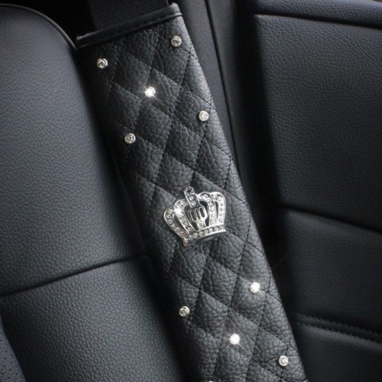 Car seat belt, shoulder guard, manual and automatic gear shift cover, handbrake protection cover, diamond-encrusted crown steering wheel cover accessories details Picture