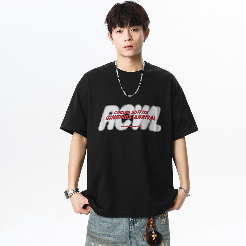 Short-sleeved men's summer American streetwear brand letter-printed couple pure cotton T-shirts, loose, sporty and casual, round-neck and half-sleeve Application Scenario