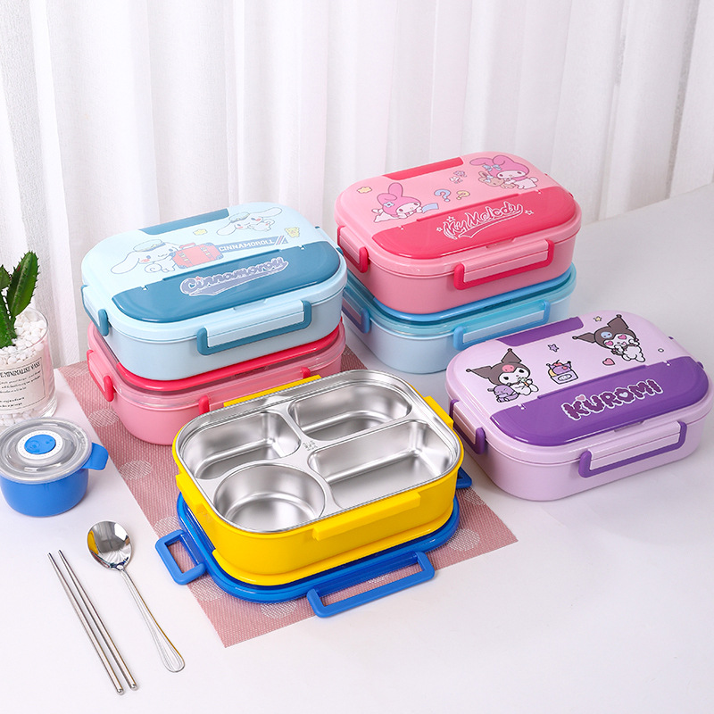 304 stainless steel lunch box with bowls, four or five compartments, large capacity, cartoon cute insulated lunch box, Kulomi bento box 304 stainless steel lunch box with bowls, four or five compartments, large capacity, cartoon cute insulated lunch box, Kulomi bento box