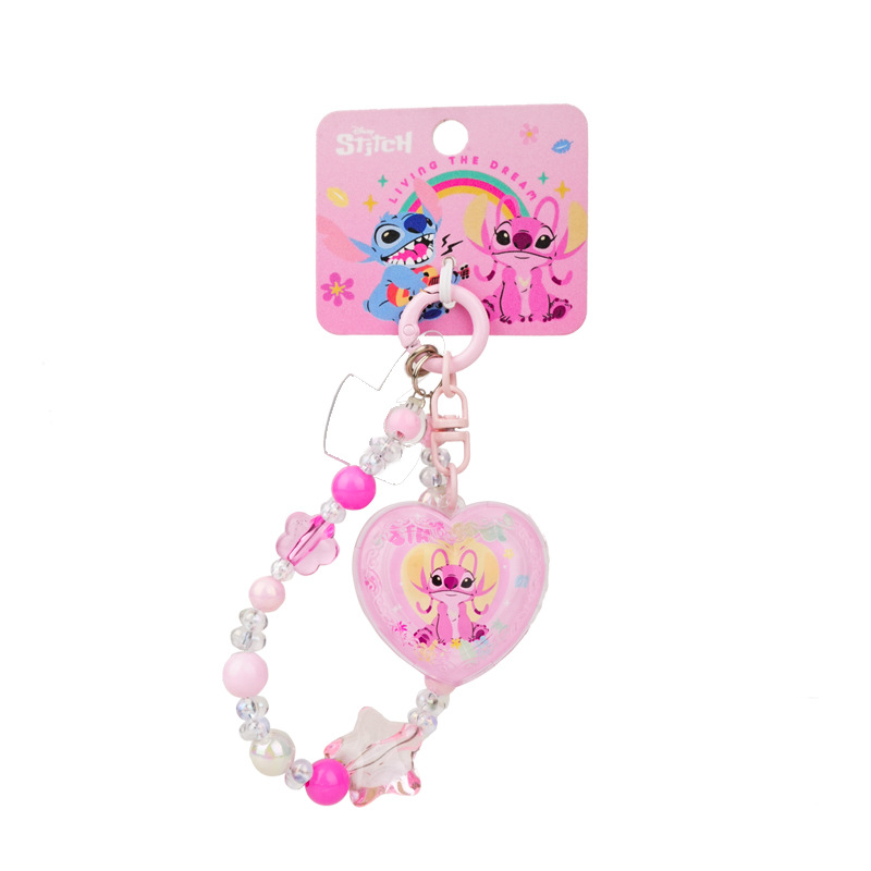 Authentic Stitch keychain, cute candy, heart-shaped acrylic beaded key chain, creative couple schoolbag pendant Item Picture