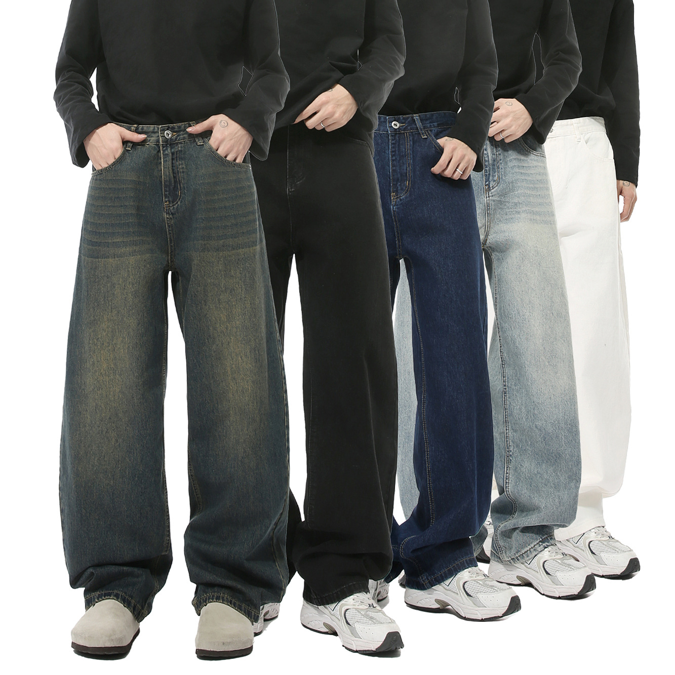 MTLCLOTHES男装|四季新品 韩版简约阔腿立体弯刀水洗牛仔裤休闲潮
