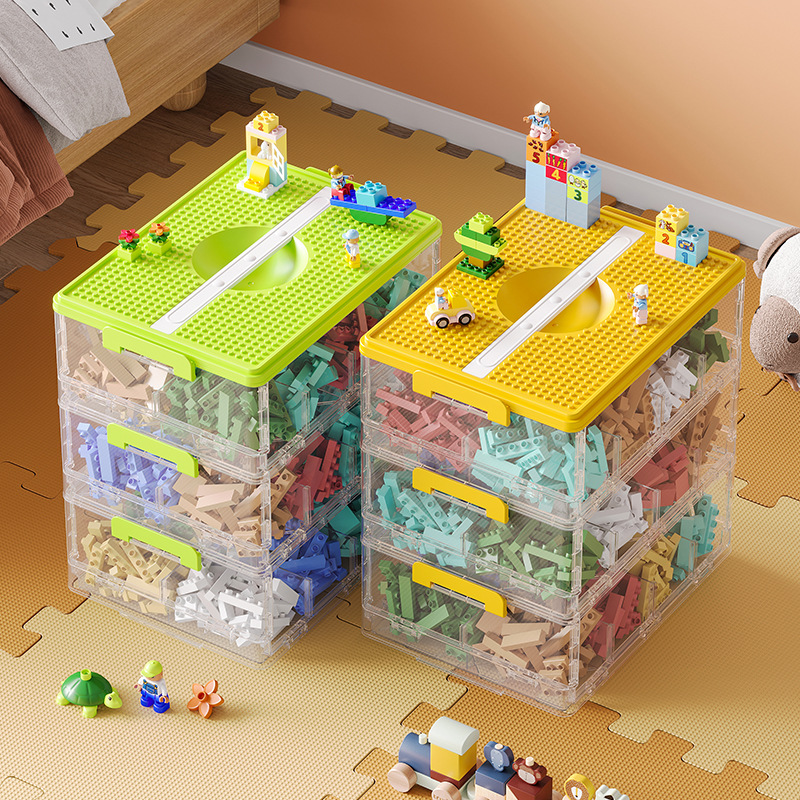The building block storage box can be stacked in layers. The children's toy organization box is divided into compartments and classified. It is a plastic LEGO transparent storage box