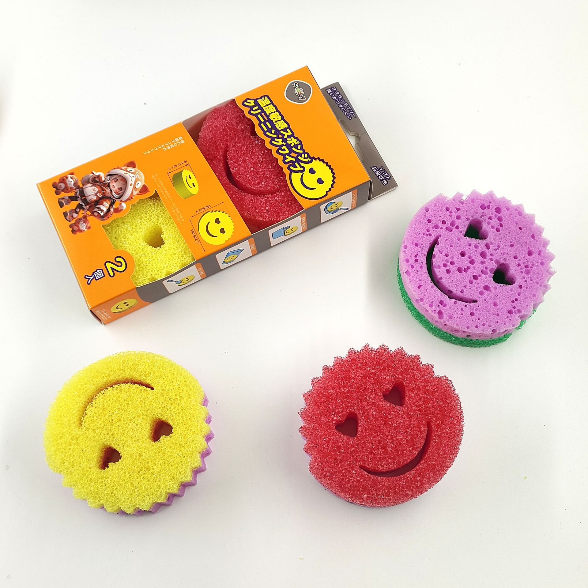 Sunday Double-layer temperature-sensing Sponge, Smiling Sponge, Magic Cleaning, Kitchen Stain Remover, Pot and Dish Cleaner, Double-layer 10 Application Scenario