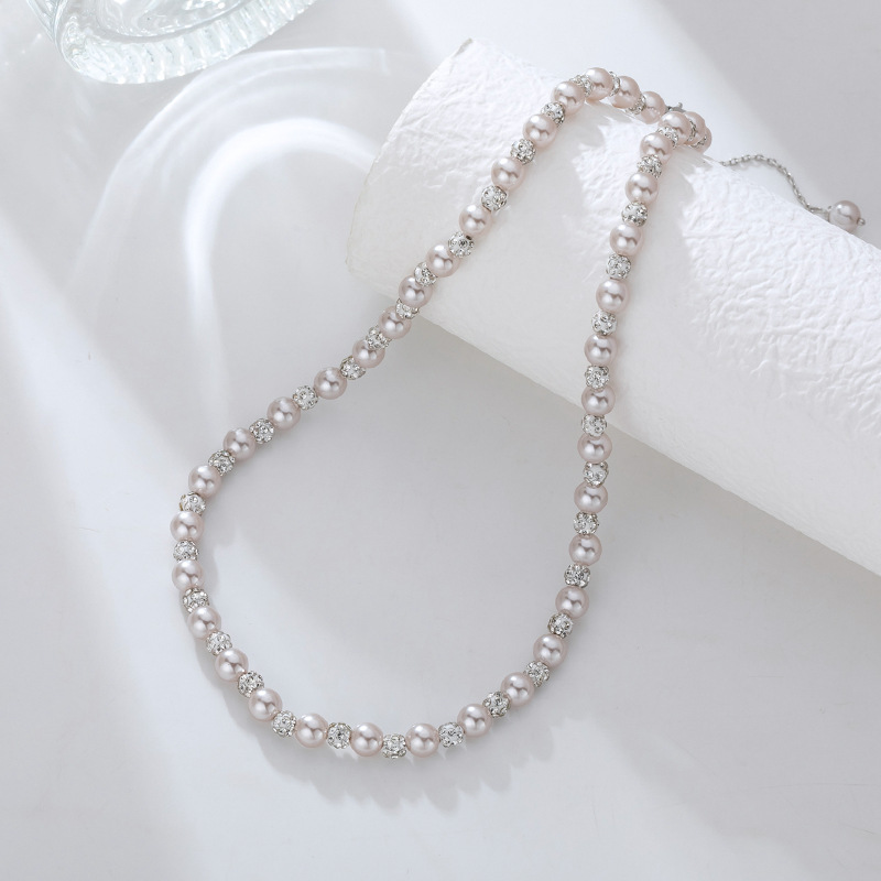 High-end Manta rose pink pearl necklace, light luxury, retro and versatile necklace, collarbone chain, personalized and fashionable collarbone chain details Picture