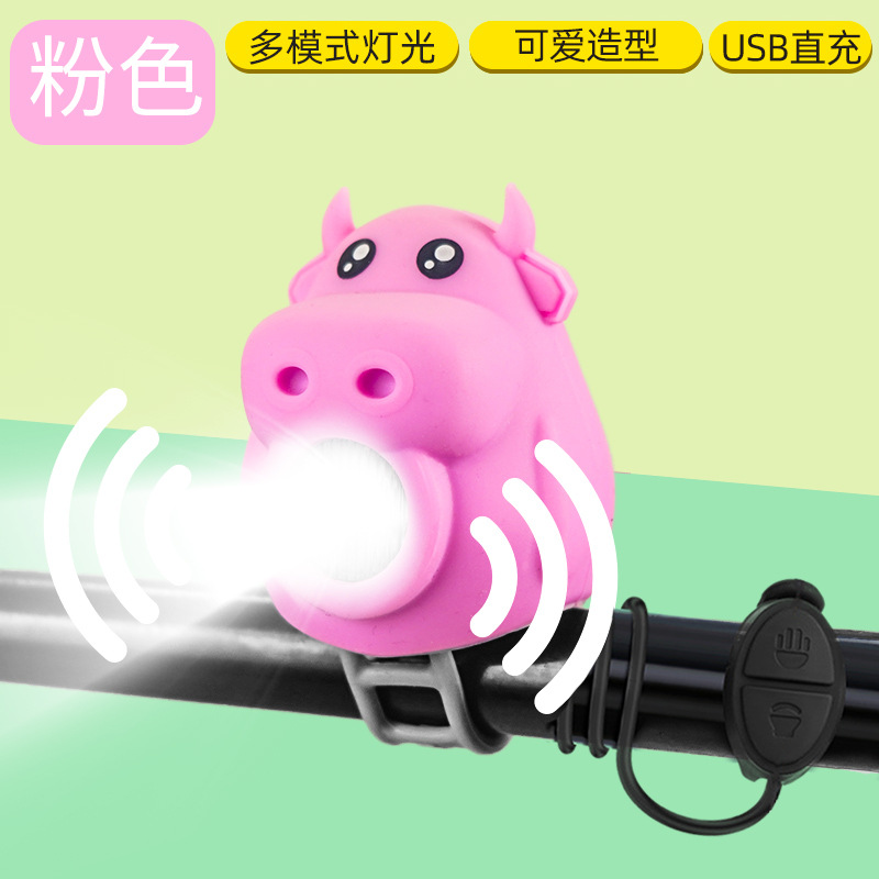 CYGM-012 Little Bull horn headlight, bicycle horn headlight, bike lamp, USB charging, mountain bike riding light, night riding equipment, bell details Picture