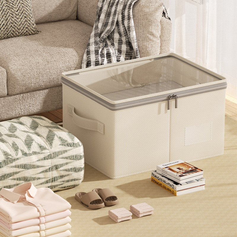 New Tianshan cotton and linen visible storage box, thickened portable sundries storage basket, washable bedroom clothes sorting box details Picture