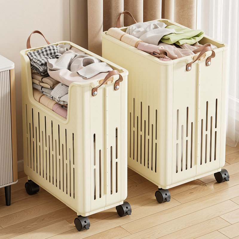 A new 26-year model of household laundry basket with large capacity, bottom wheels, hollowed-out and breathable folding laundry basket for storage
