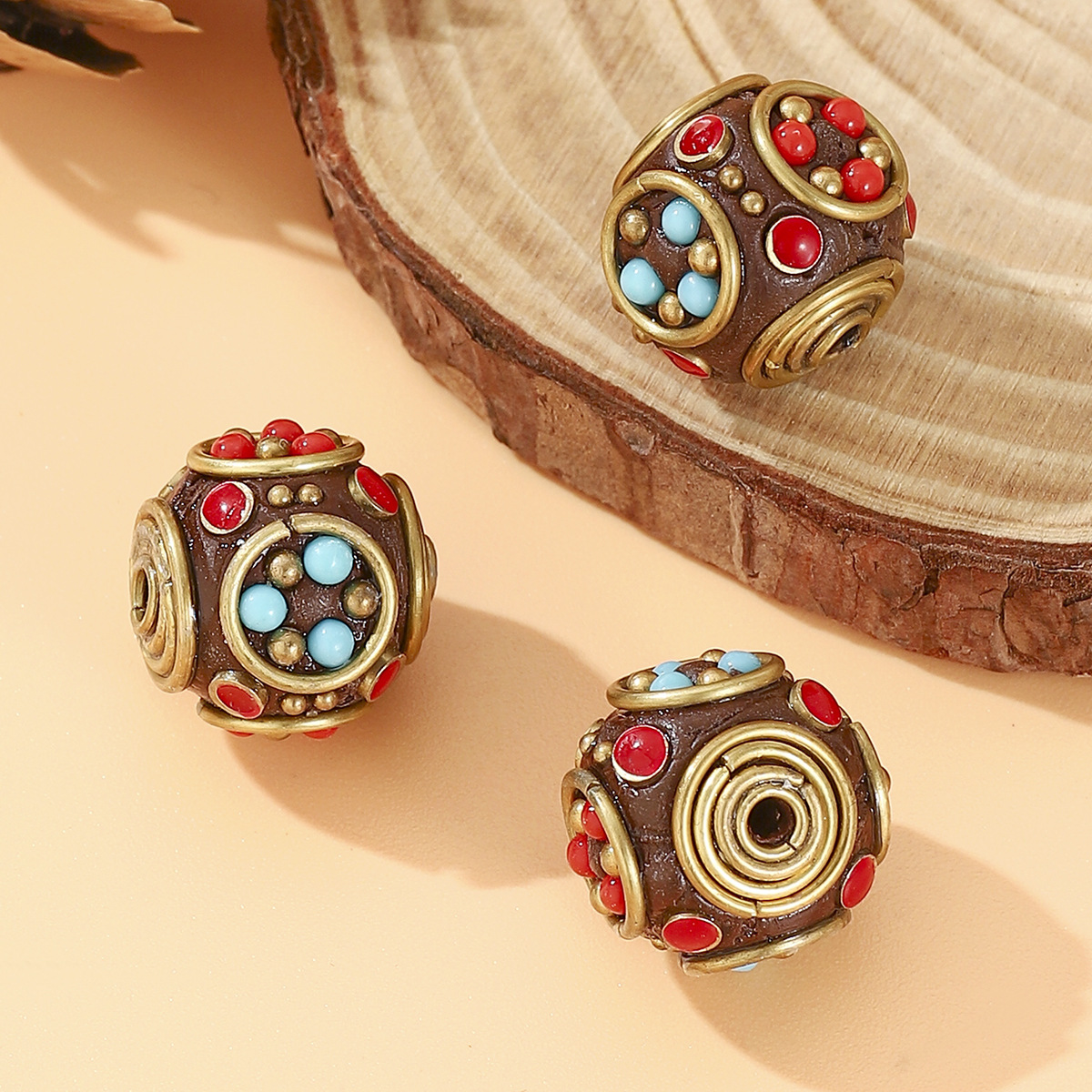 2025 New style Tibetan-Nepalese beads, retro hand-inlaid blue and red beads, bucket beads, DIY jewelry accessories, partition beads