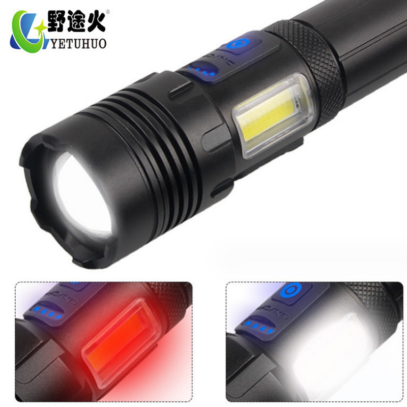 P70 Ultra-Strong Light Usb Charging Cob Red Light Side Lamp Telescopic Zoom Output Mobile Phone Charging White Laser Flashlight details Picture
