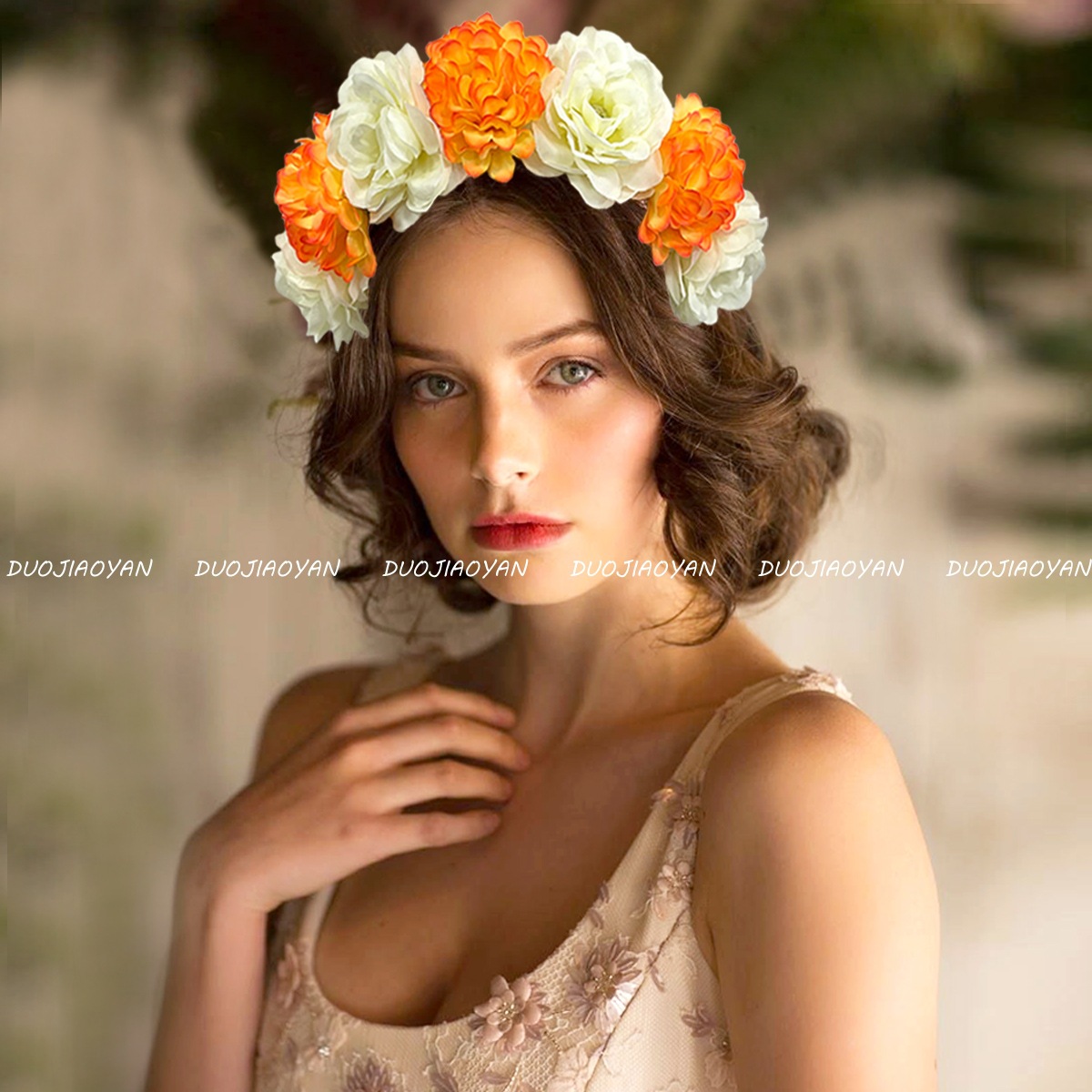 Amazon cross-border new rose headband, realistic peony three-dimensional headband, carnival party decoration headband wholesale Specification drawing
