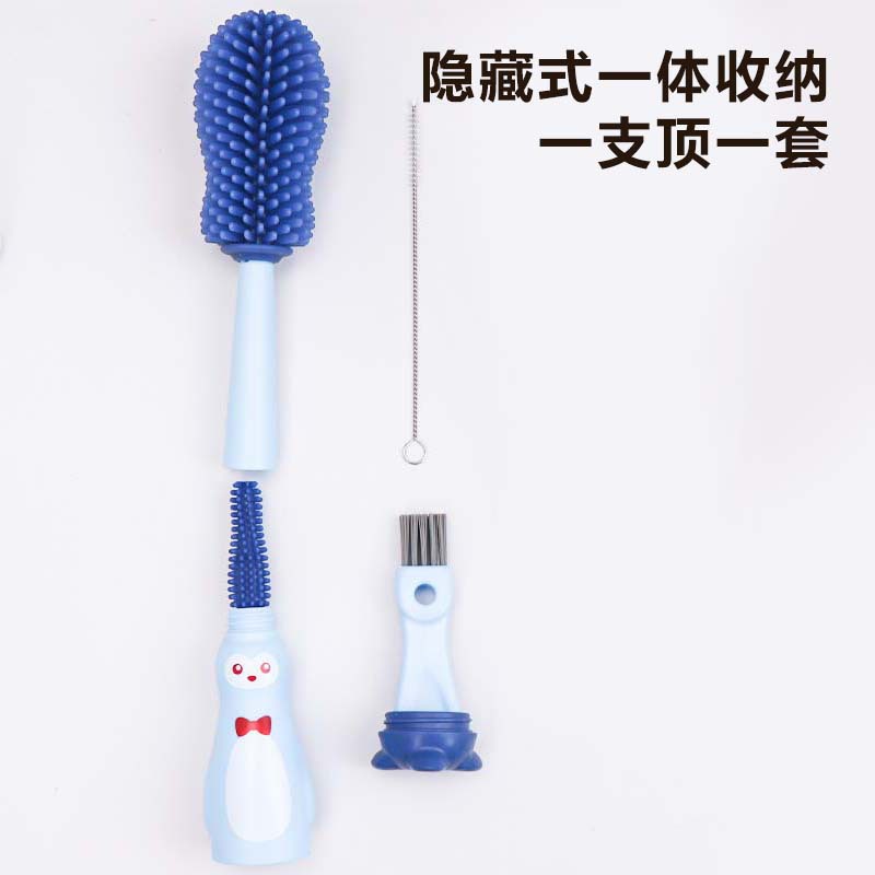 Baby bottle cleaning, refreshing, baby brush four-in-one silicone set, portable baby bottle brush set for cross-border use details Picture