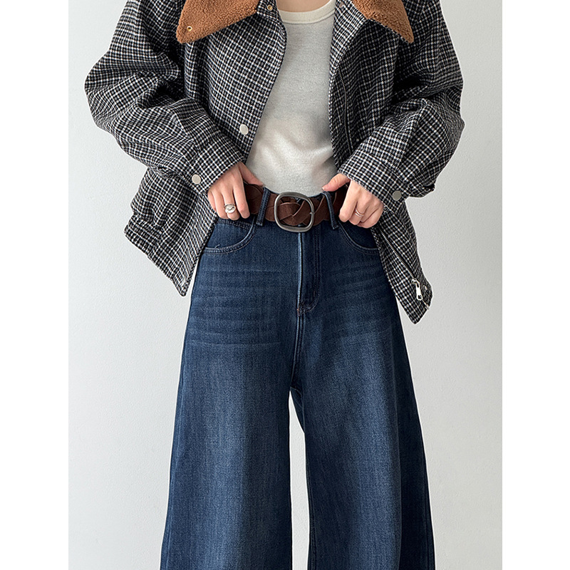 橘芷冬季新款韩系百搭高腰显瘦加厚加绒直筒阔腿裤女宽松裤255162