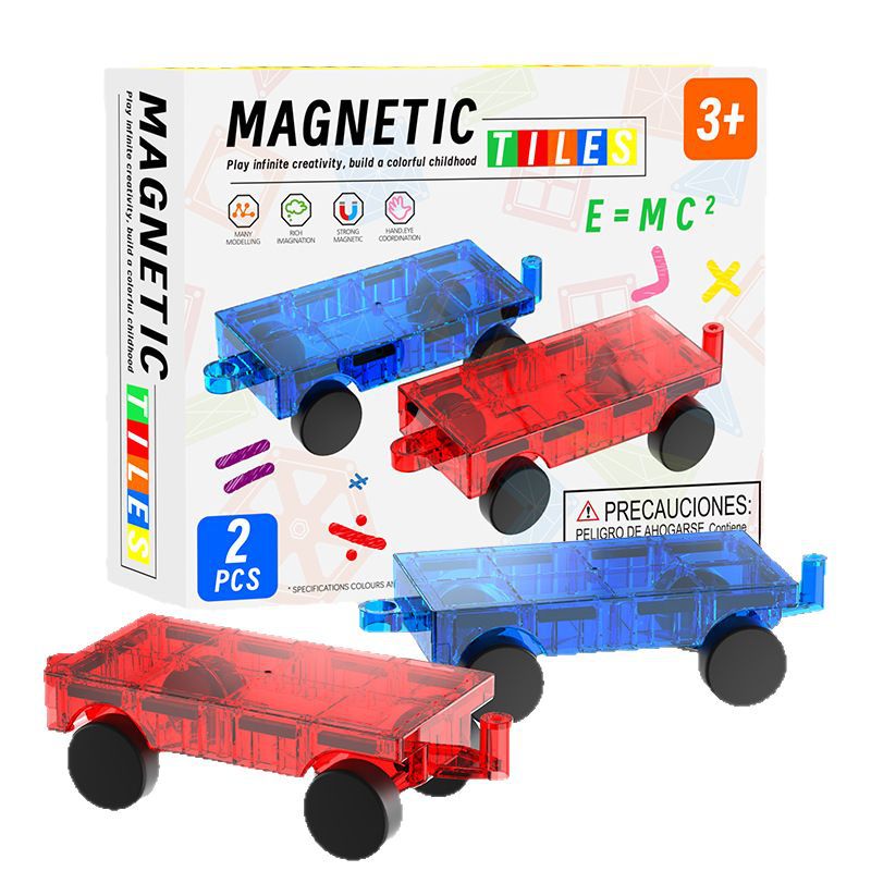 儿童磁力小车2片彩盒装彩窗磁力片散片补充片磁性积木玩具批发白底实物图
