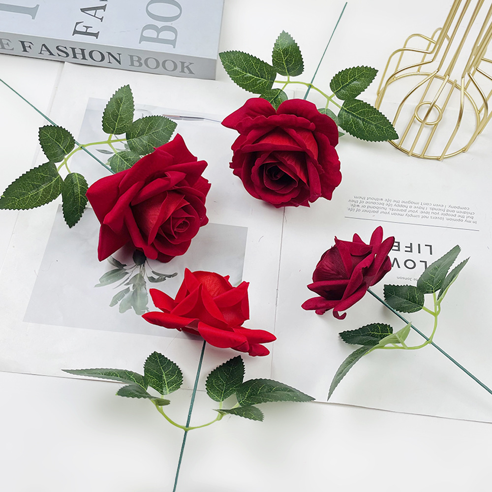 仿真绒布玫瑰花 diy瀑布假花材料包婚礼堂花墙插花摄影花艺小摆件