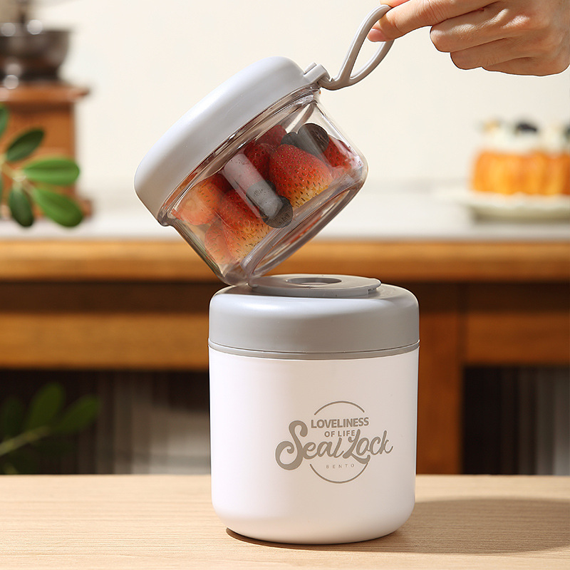 304 stainless steel breakfast cup with lid and spoon, oatmeal cup, milk cup, portable porridge for students and office workers, with lid and spoon Specification image