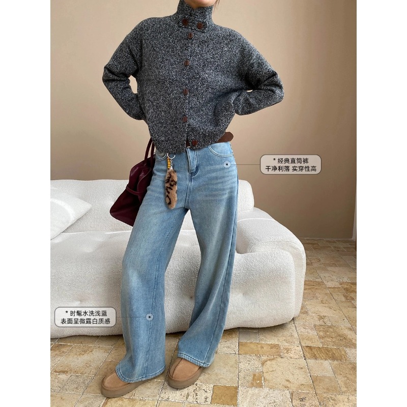 牛仔裤/带钻牛仔裤/牛仔裤阔腿/库存/牛仔短裤女细节图