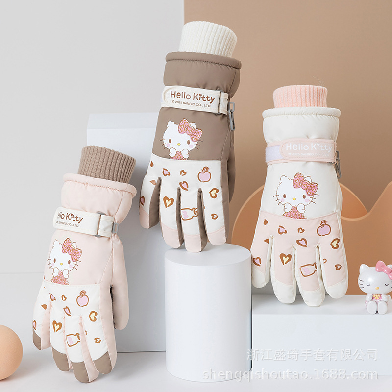 三丽鸥触屏滑雪手套冬季女加绒加厚防寒保暖户外骑车防风防滑可爱