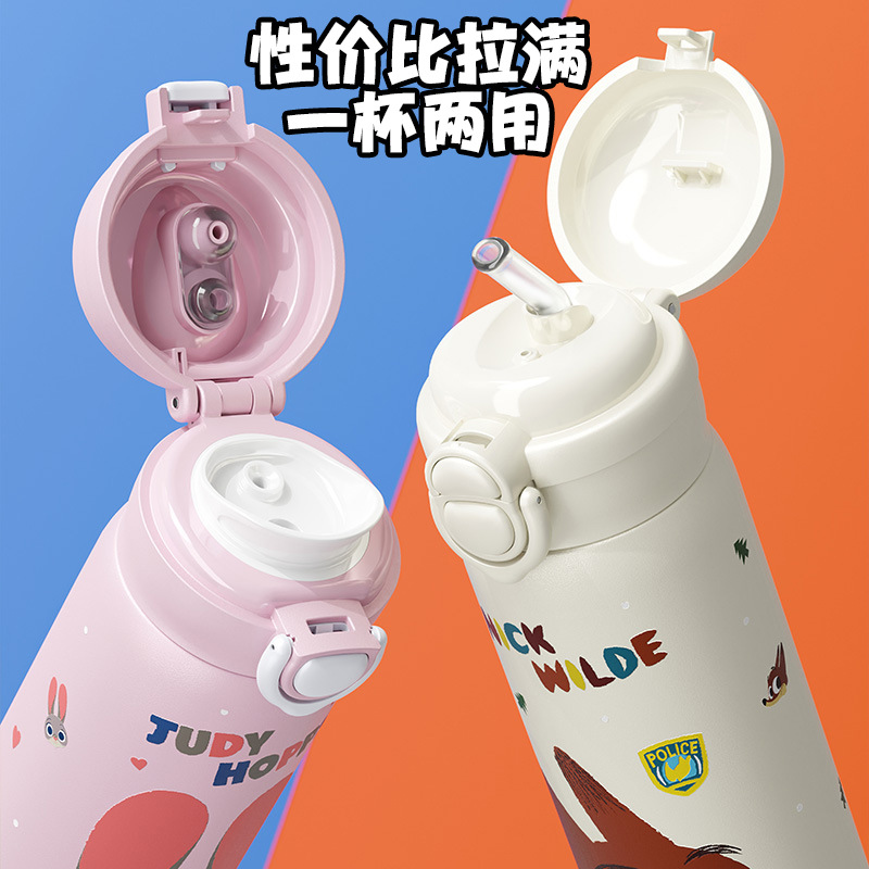 Disney Strawberry Bear Teddy Insulated Cup, Double-drinking Straw Cup, Judnick Portable water Cup for children's school Specification image