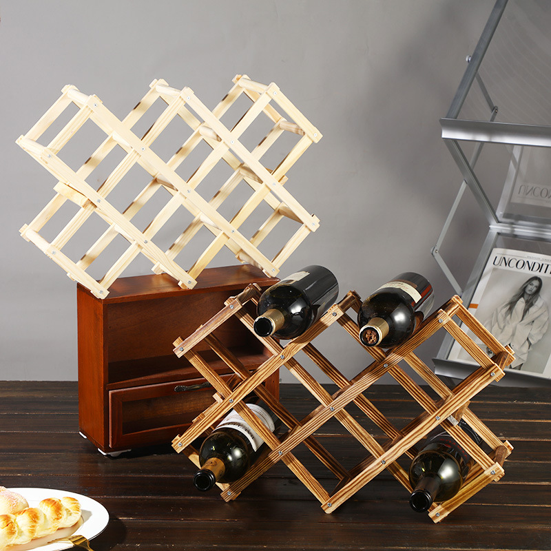 家用新款可折叠布置红酒架创意桌面摆件木质酒瓶置物收纳架子批发白底实物图