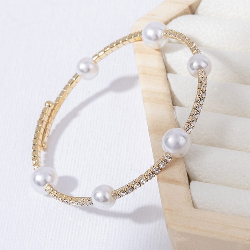Single-row pearl elastic open bracelets popular in Japan and South Korea, cross-border wedding parties in Europe and America, full diamond bracelets for women's daily wear, versatile bracelet accessories Specification drawing