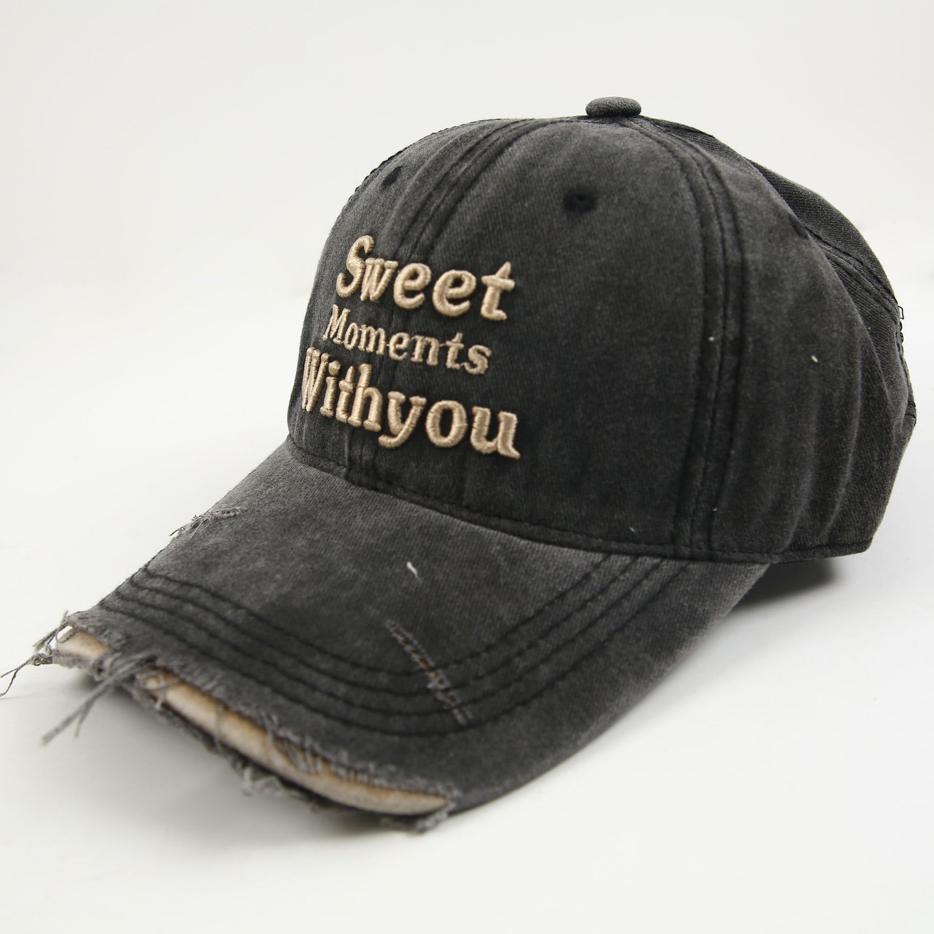 New cross-border washed and aged sweet large embroidered baseball cap and baseball cap Item Picture